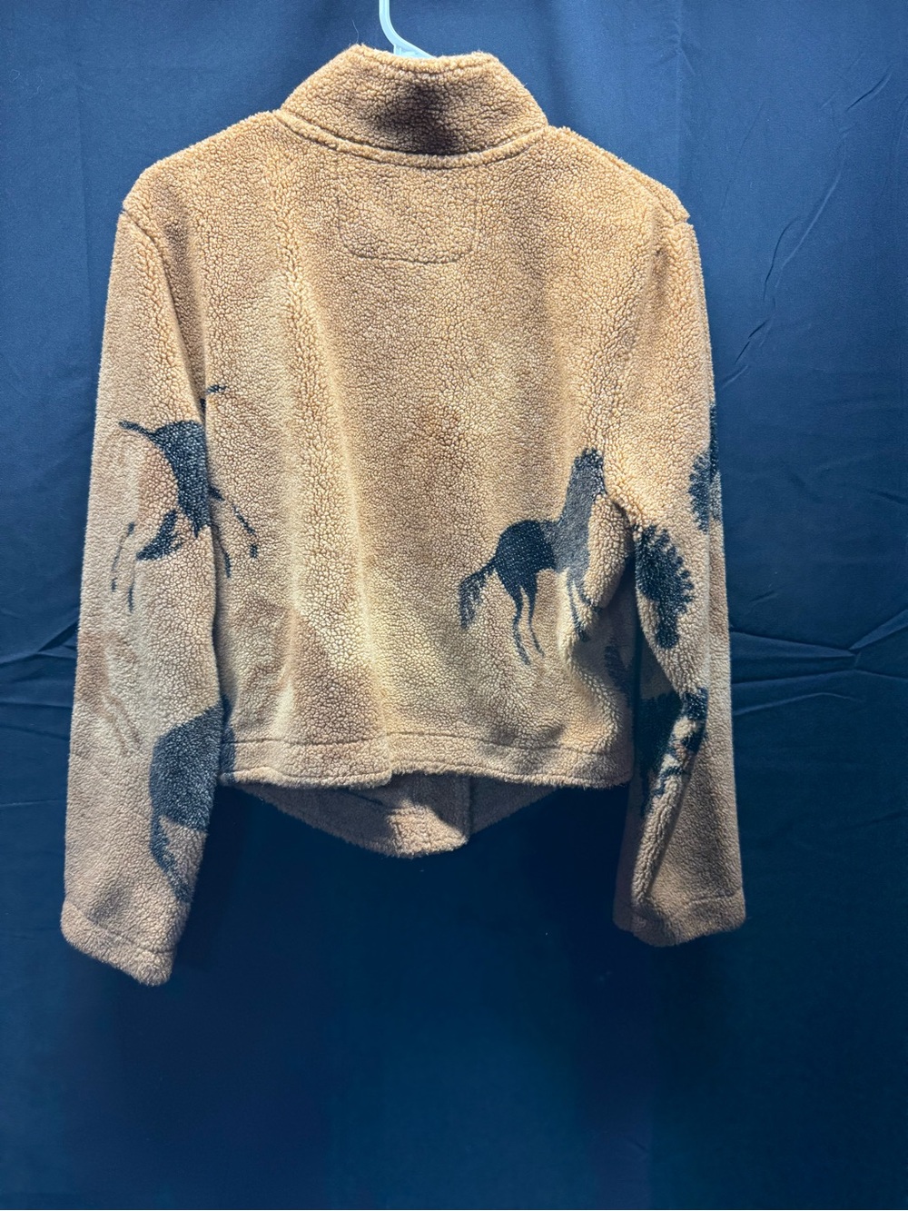 Chestnut Sherpa Button-Front Cardigan with Black Horse Print Sz Lg (12au) - Picture 4 of 4